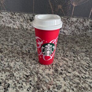 NEW Starbucks 2021 Holiday Reusable Hot Cup Red White Bow Print Grande 16oz
